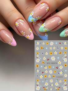 2pcs Daisy Blooming Flower Spring Nail Art Sticker Watercolor Wildflowers Five-Petaled Flower Summer Nail Slider Wedding Nail Supplies Nail Art Design Decor Accessories - Multicolor - View 6