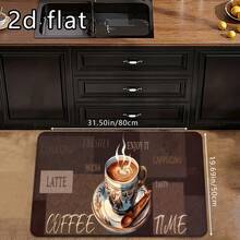 1pc/2pcs/3pcs Soft Kitchen Floor Mat With Coffee Print Design, Machine Washable, Non-Slip, Oil & Water Resistant, Lightweight Polyester Rectangular Rug For Kitchen And Dining Room, Coffee Themed Soft Textured Mat, Coffee Bar Mat - Multicolor - View 12