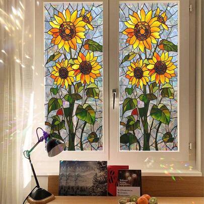 1pc Vintage Floral Static Cling Window Film,Removable Vinyl Sticker For Living Room, Bedroom, And Home Decor ,Elegant Home Decor Art Film
