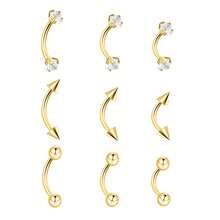 Yanxyad 9 chiếc khuyên xỏ lông mày vàng, khuyên xỏ tai bằng titan, khuyên xỏ vành tai bằng thép không gỉ mạ vàng, khuyên xỏ lông mày bạc cho nam nữ, khuyên xỏ môi nhỏ đính đá CZ, khuyên xỏ rốn, khuyên xỏ sụn tai, khuyên xỏ vành tai, kích thước 16G 6mm/8mm/10mm - Khuyên lông mày - Xem 7