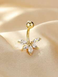 1 chiếc khuyên rốn bằng thép không gỉ hình quạt đính đá Zirconia thời trang, trang sức xỏ rốn dành cho nữ. - 5 - Xem 6