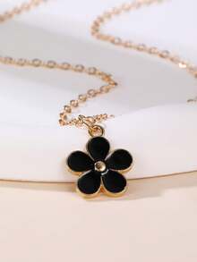 2pcs/4pcs Girls Enamel Flower Pendant Necklace Set, Suitable For Daily Decoration - Multicolor - View 5