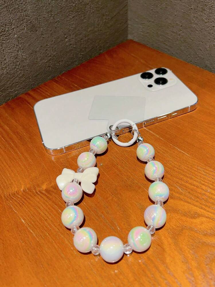 1pc White Laser Bow Knot & Heart Shaped Pendant Phone/Wrist/Earphone Hanging Accessory Gifts For Mother, Family, Friends, Birthday, Holiday Phone Charm, Phone Chain