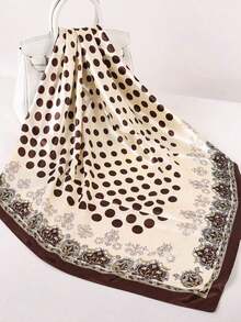 1pc Bohemian Style Polka Dot Printed Satin Headscarf, Fashionable Outdoor Headwrap Or Hair Accessory, Suitable For Spring/Summer, Can Also Be Used As Scarf, Headband Or Hair Tie, Ideal Accessory For Autumn/Winter Outfits - 咖啡棕 - 查看 4