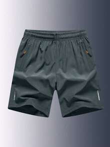 1 pièce Short de sport décontracté pour garçons, couleur unie, mode et polyvalent pour l'extérieur, l'été - Gris foncé - Voir 3