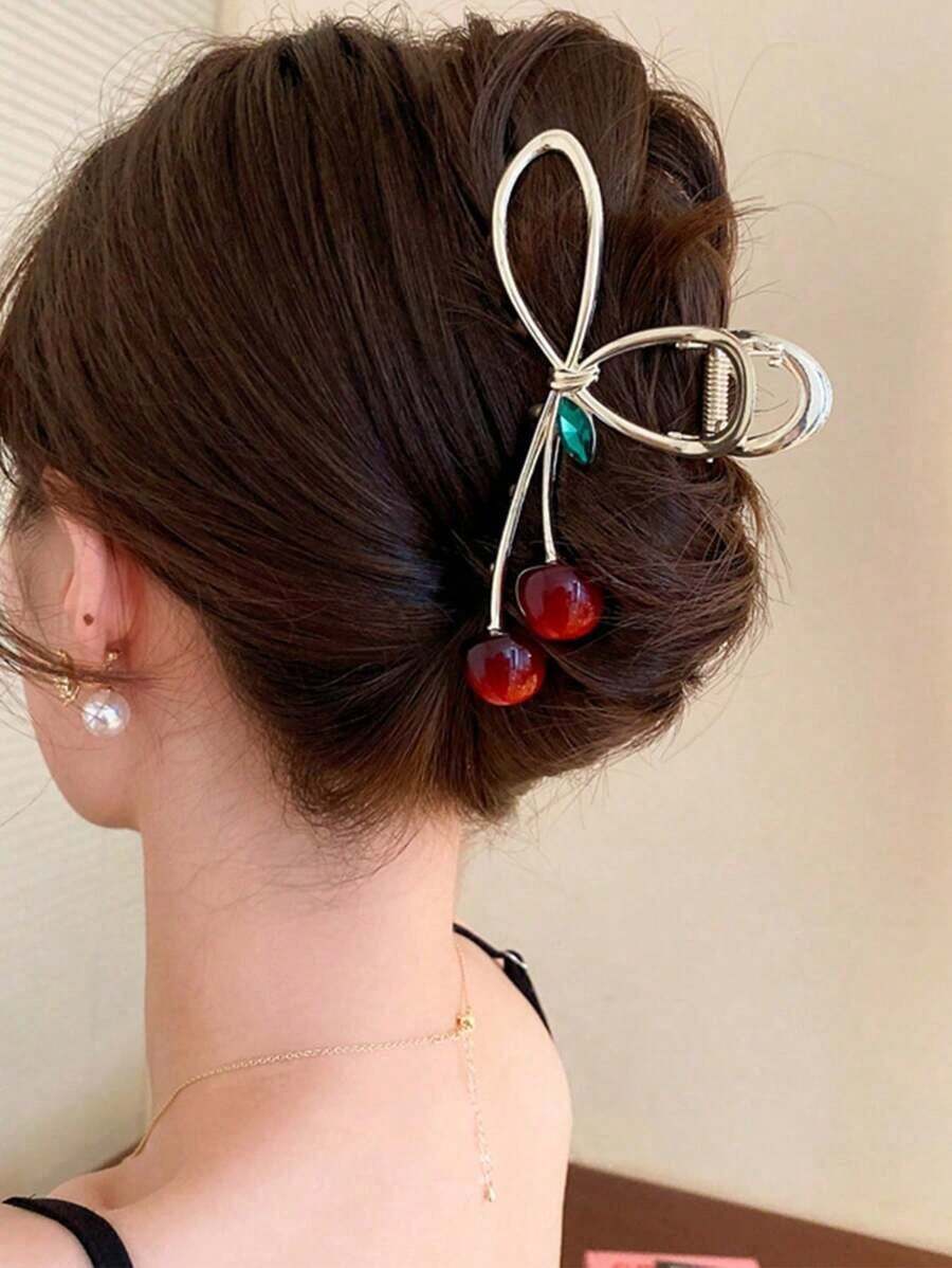 1pc/Set Large Size Cherry Hair Claw Clip, Stylish Hair Claw Hair Accessories For Women Hair Clips Hair Jaw Clip Hair Clamps Hair Clutch Hair Catcher Clip Fall Winter For Vacation Outfits Woman Summer Beach - 金子 - 查看 1