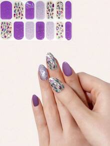 Purple Almond Nail Art Stickers, 3D Shell Shiny Nail Decals, Nail Foil Wraps For Women, Spring/Summer - Multicolor - View 2