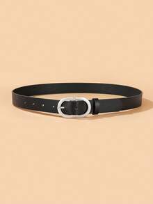 1 pièce Ceinture en PU à boucle en forme de 8 blanche, convient aux robes, t-shirts, pantalons décontractés, à la mode et élégante pour un port quotidien et en vacances - Noir - Voir 2