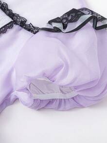 Balabala Đầm công chúa xếp tầng bằng vải voan thời trang mới mùa hè cho bé gái, tay áo cánh hoa, bèo nhún và nơ. - Tông màu tím - Xem 4