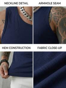 GRDR Men's Casual Solid Color Tank Top, Summer - Navy Blue - View 6