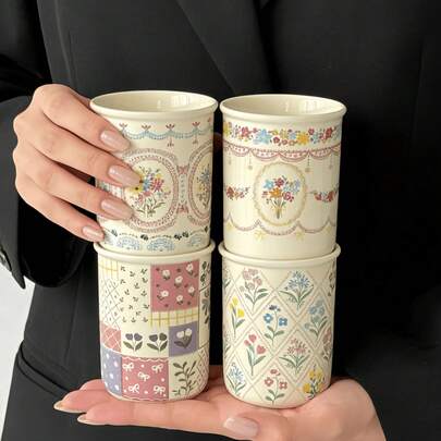 1 chiếc cốc sứ cao cấp họa tiết hoa đính cườm, cốc cà phê cầm tay, cốc sữa và tráng miệng, cốc quà tặng, cốc kem tráng miệng, thích hợp cho gia đình, nhà hàng, quán cà phê, làm quà tặng, họp mặt, tiệc tùng.