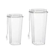 Aimall 50PCS Fruit Tea Cup With Lid And Fork Large Capacity 650/960ml Drink Takeaway - Transparent - View 2