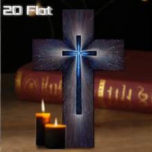 1 Pieza Cruce de Pared de Madera Vintage - 8x12 Pulgadas Decoración Religiosa de Madera Falsa, Tallada Intrincadamente, Decoración Azul y Dorada, Adecuada para Iglesias, Salas de Oración Familiares o Regalos Espirituales, Decoración del Hogar Espiritual, Plano 2D - Retro - Ver 2