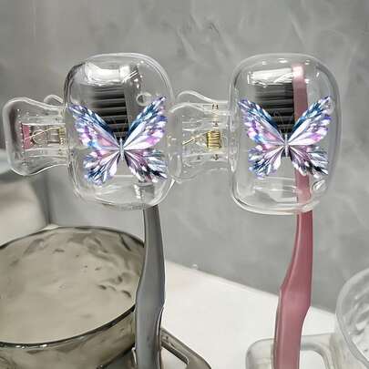 Hermosos soportes para cepillos de dientes con diseño de mariposas, estuche portátil transparente para almacenar cabezales de cepillos de dientes, estuche impermeable y a prueba de polvo para cepillos de dientes, protege tu cepillo de dientes, estuche para cepillo de dientes, caja de almacenamiento de cepillo de dientes de viaje, diseño portátil para un fácil transporte, soportes para cepillos de dientes a prueba de polvo para viajes, el mejor regalo para tu pareja o amigo