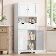 57.8" H Tall Bathroom Storage Cabinet with 4 Doors and 2 Adjustable Shelves Freestanding Bathroom Cabinet with 2 Drawers Kitchen Cabinets and Pantry Cupboard for Kitchen Dining Room White - Blanco, 2 cajones - Ver 3