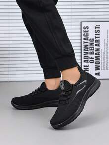 Men's Spring/Summer Slip-On Fashion Tennis Sports Shoes, Lace-Up/Stylish Letter/Breathable/Convenient & Comfortable, Versatile Outdoor - Black - View 12