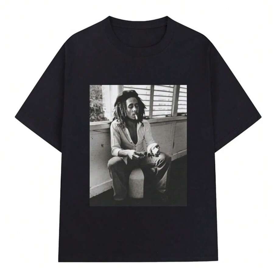 Reggae Music Originator Bob Marley T Shirt Men Vintage Gothic T-Shirt Cotton Casual Oversized Short Sleeve T-Shirts Streetweargraphic Tees Men,Playeras De Hombre,Black Graphic Tee,Funny T Shirt - màu đen - Xem 1
