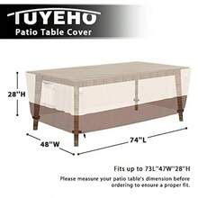 Tuyeho Patio Rectangular Table Cover 74 x 48 x 28 inch 600D Heavy Duty Outdoor Dining Table and Chairs Set Cover Waterproof and Weather Resistant for Your Furniture Set Beige and Brown - Beis - Ver 3