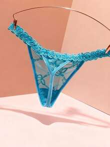 1 chiếc quần lót dây bikini ren gợi cảm in chữ pha lê tùy chỉnh, tên cá nhân hóa, quà tặng cho phụ nữ vào ngày Valentine, Giáng sinh, Halloween, Lễ Tạ ơn, sinh nhật. - Màu xanh nhạt - Xem 7