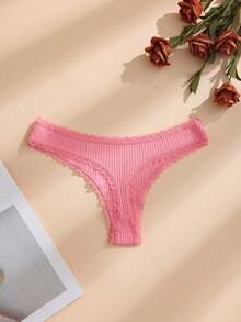 7-Pack Women's Solid Color Thin Lace-Trimmed Cotton Thongs With Cute Bows, Soft And Comfortable Women's Underwear - 彩色 - 查看 7