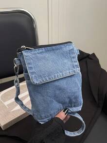 Borsa da telefono casual in denim con design a cerniera, adatta per uscite quotidiane, pendolarismo per lavoro, può essere indossata come borsa a spalla o a tracolla - Multicolore - Visualizzare 14