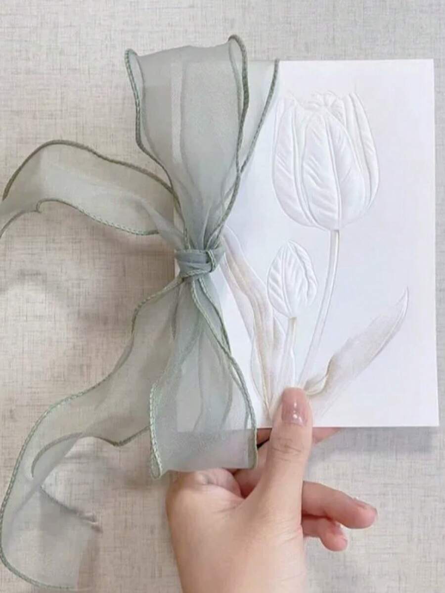 Elegant Ribbon Greeting Card, Suitable For Giving To Best Friends, Colleagues, Boyfriends/Girlfriends As Thank You Card, Love Letter, Birthday Wishes, Message Card, Postcard, Or Holiday Gift - White - View 1