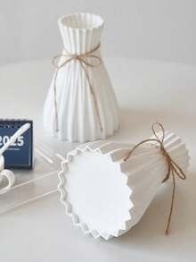 1pc Nordic Ins Style Pleated Waist Vase With Linen Rope Bow Vertical Rib Texture Vase, Minimalist Desktop Decor Suitable For Dried Flowers & Pampas Grass, Living Room & Bedroom - Multicolor - View 1