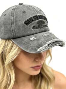 1 pieza Gorra de béisbol de alta calidad con agujeros desgastados, sombrero de ala ancha suave y borde curvado para mujer, adecuado para uso diario, al aire libre, deportes, primavera/verano, playa, vacaciones - A - Ver 5