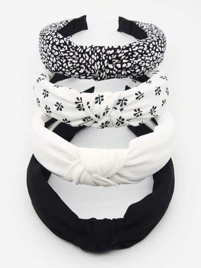 4条黑白豹纹印花纯色防滑发箍，弧形发箍，时尚发饰，适合日常佩戴、户外活动、洗脸化妆，可用作休闲发饰、美发工具、美容配件、卷发配件、发带、发箍