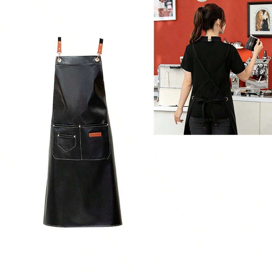 1PC Waterproof Oil Resistant PU Leather Apron, Heavy Duty Commercial Work Apron With Adjustable Neck Strap, Professional Chef Apron For Kitchen, Restaurant, Catering, Seafood Market & Butcher, Durable Universal Unisex Workwear - Multicolor - View 1