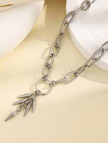 1pc Fashionable European And American Gothic Punk Rivet Chain Pendant Necklace, Suitable For Women's Daily And Party Wear - Multicolor - View 7