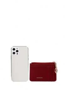 FOREVER FOR YOU Niche PU Multi-Card Holder Wallet, High-End Capacity Card Case, Solid Color Litchi Texture Coin Purse For Women - Red - View 2