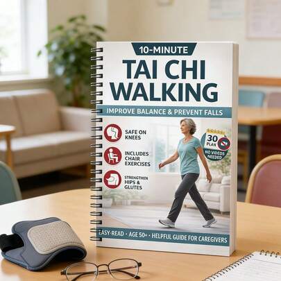 1pc 10-Minute Tai Chi Walking Course Suitable For The Elderly (Aged 50 And Above). Spiral-Bound Balance And Fall Prevention Guide. Enhances The Strength Of The Buttocks And Gluteal Muscles, For Knee Use, Includes Chair Exercise Programs. 30 Simple Reading Plans. No Videos Required. Perfect Gift For Elderly Parents & Caregivers