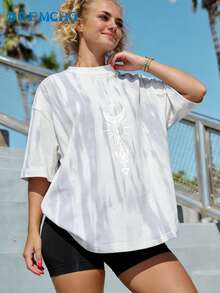 GEMCHO Women's Casual Printed Short Sleeve T-Shirt - Light Grey - View 2