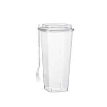 Aimall 50PCS Fruit Tea Cup With Lid And Fork Large Capacity 650/960ml Drink Takeaway - Transparent - View 11