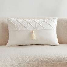 1 pièce Housse de coussin plissée blanche à franges, patchwork. Convient pour la décoration intérieure, applicable pour toutes les saisons, sans insert de coussin - Blanc - Voir 14