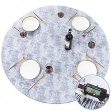 UMINEUX - Mantel redondo de vinilo ajustable con bordes elásticos y respaldo de franela funda de mesa redonda impermeable lavable para uso en interiores y exteriores se adapta a mesas de hasta 40 a - Mármol gris - Ver 5