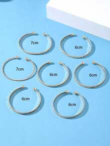 7pcs Exaggerated Personalized Hammered Hexagram & Cable Open Bangle Bracelet Set - 金子 - 查看 11