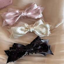 Premium Satin Polka Dot Bow Banana Hair Clip, Sweet Girl Style Hairpin, High-Quality Hair Accessory - Off-white - View 1