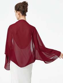 Bridal Wedding Chiffon Shawl Shrug With Arm Hole Bridesmaid Cover Up Evening Party Summer Shawl - 酒紅色 - 查看 3