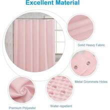 Cortina de Baño para DuchaCortina de Ducha Tipo Gofre con 12 Ganchos ortina de Regadera de Tela de Algodón Mezcla para Cabina de Ducha de Bañera Resistente al Agua - 180 x 180cm Rosa - Rosa - Ver 6