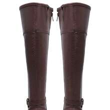 Women's High-Top Riding Boot With Texture, Classic Style, Elegant, Casual, Chic And Stylish, For Autumn/Winter - Capuchino - Ver 7