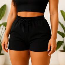 Women's Sweatpants Shorts With Pocket Basic Sweatpants High Waist Women's Bermuda Shorts Green Black White Brown Beige - 黑色 - 查看 1