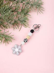 1pc Unique Snowflake Beaded Keychain, Adorable Snowflake Decor With Soft Wooden Beads Design, Perfect Christmas Stocking Stuffer Gift, Gift For Friends, Christmas Gift - Multicolor - View 17
