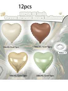 绿色金色棕色心形气球，12个复古绿色粉彩金色米色咖啡色心形铝箔气球，橄榄绿中性棕褐色奶油色气球，适用于波西米亚风、森林主题生日派对、迷彩、军装、狩猎主题派对、新娘送礼会等。 - 多色 - 查看 7