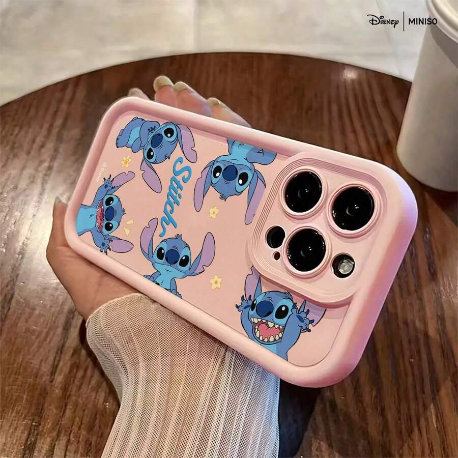 1个迪士尼史迪奇可爱表情全印花卡通设计手机壳，适用于iPhone 17/17 Pro/17 Pro Max/17 Air/16/15/14/13/12/11/X系列，iPhone 17 Pro Max手机壳，iPhone 17 Pro手机壳，iPhone 17手机壳，圣诞礼物，送给女朋友 - 粉色 - 查看 1
