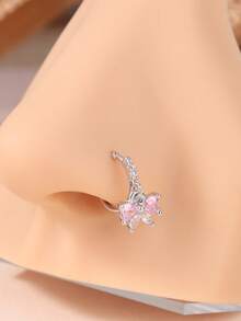 1 件装仿鼻环，无需穿孔，粉色蝴蝶结 CZ 吊坠十字架鼻夹，女士时尚饰品 - Faux Nose Ring - 查看 2