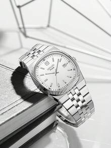 REWARD Men's Quartz Watch Business Fashion Style Timing Calendar Luminous Hands Multi-Functional Men Wristwatch High Quality Gift Classic Design Stainless Steel Watch Band - Silver - View 1