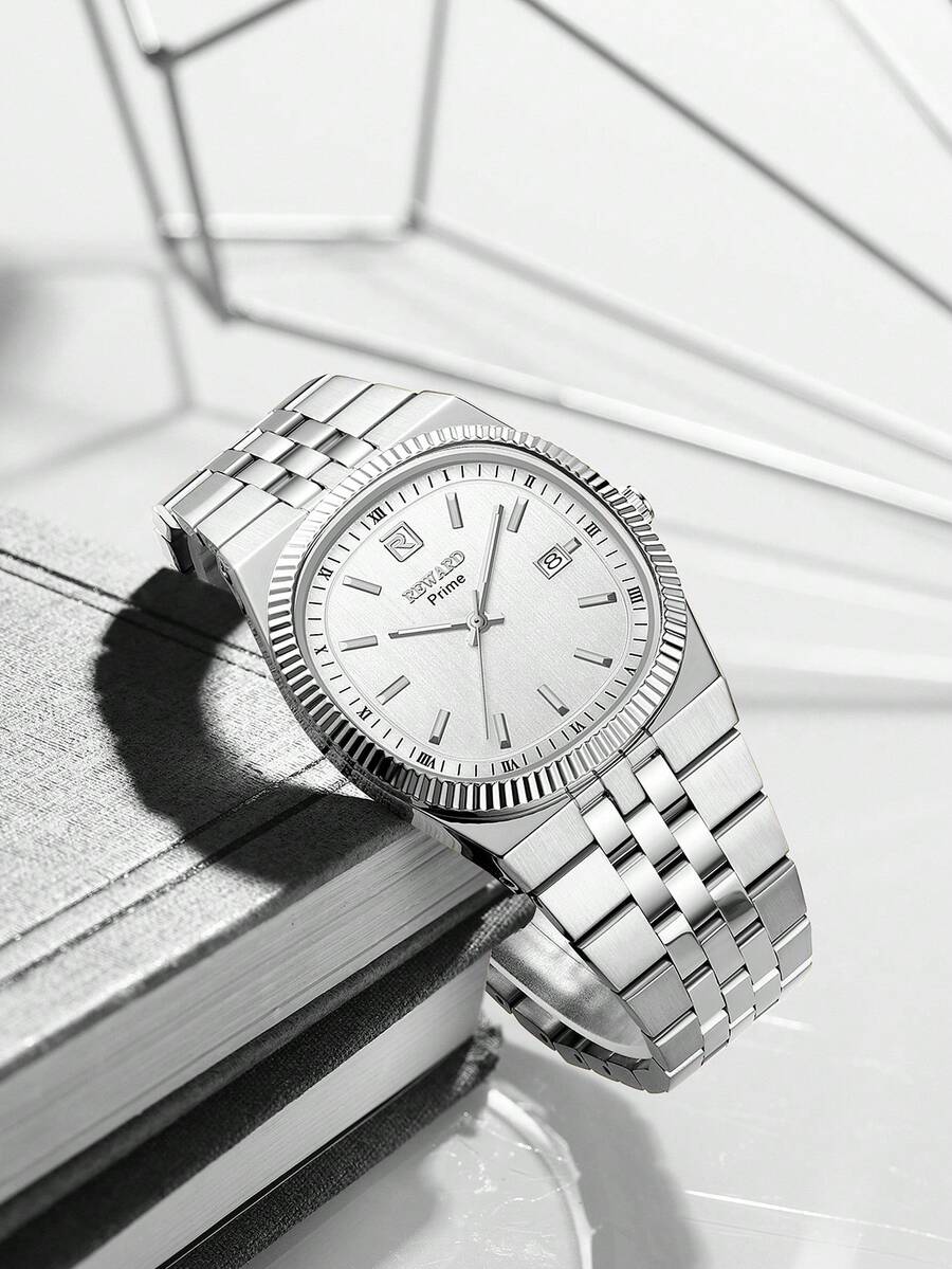 REWARD Men's Quartz Watch Business Fashion Style Timing Calendar Luminous Hands Multi-Functional Men Wristwatch High Quality Gift Classic Design Stainless Steel Watch Band - Silver - View 1