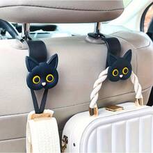 Cute 3D Cartoon Cat Car Headrest Hook - Car Handbag, Wallet, And Coat Organizer - 2件黑貓 - 查看 1